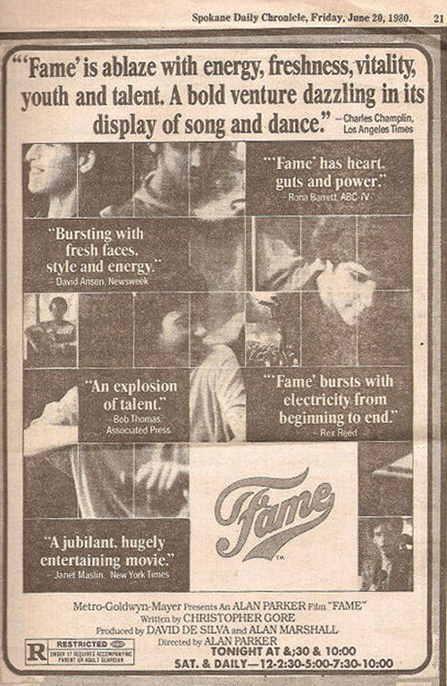 Fame Newspaper Movie Ad